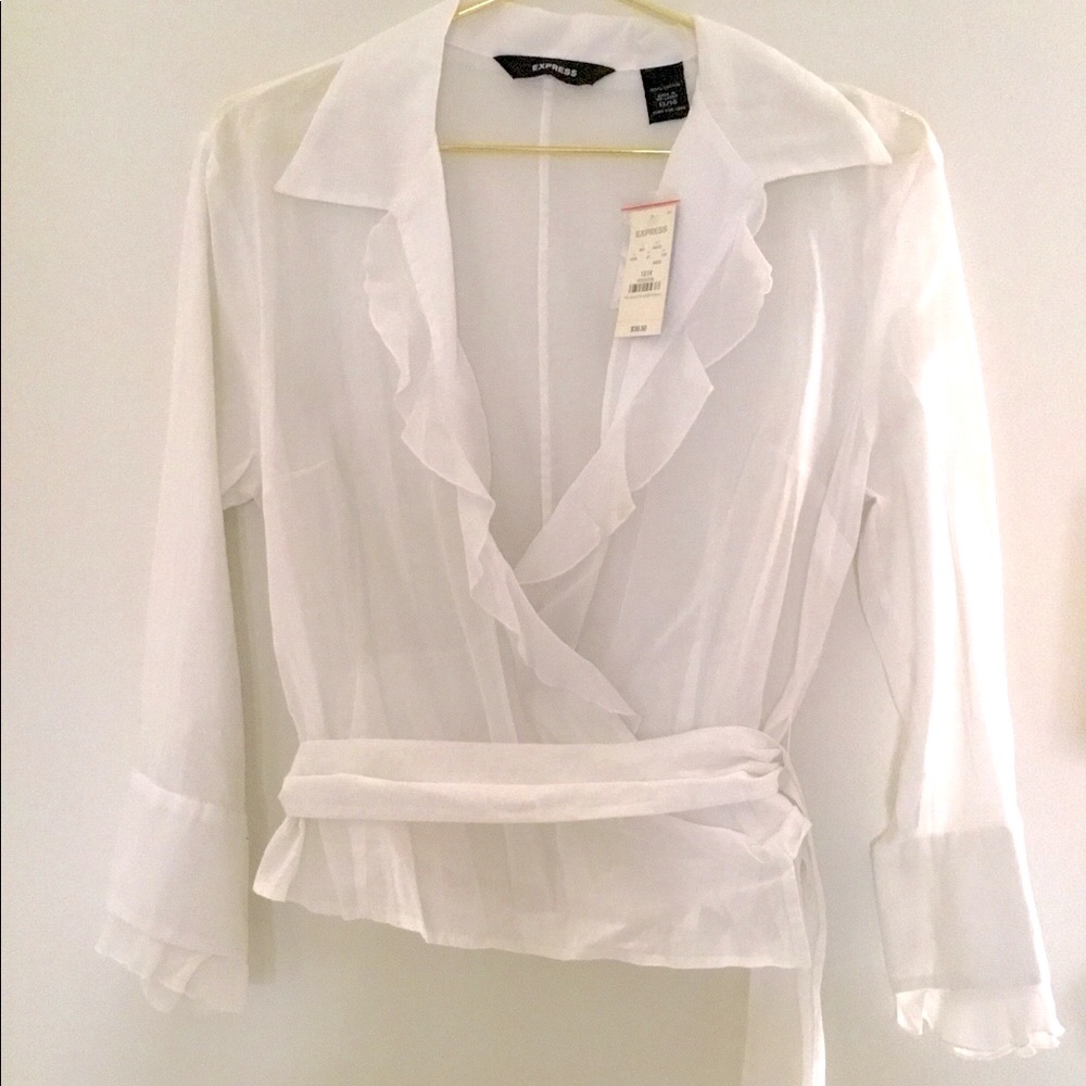 😍Women Spring/Summer White Wrap Around Blouse